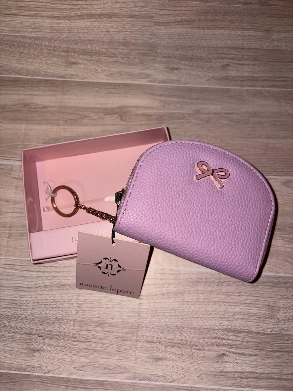 Nanette Lepore Lilac Pebbled Leather Coin Pouch with Gold Key Ring
